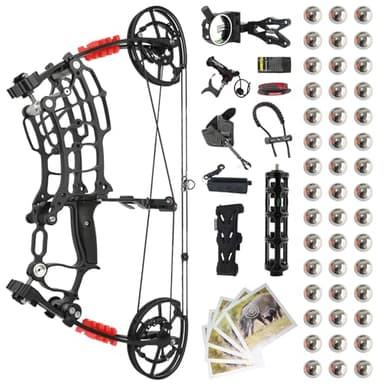 Dual-use Compound Bow Set - Compound Bows for Archery Arrows & Slingshot Steel Ball 30-70lbs, Draw Length 25-30" Adjustable RH/LH Hunting Bow for Outdoor Target Shooting (Black)