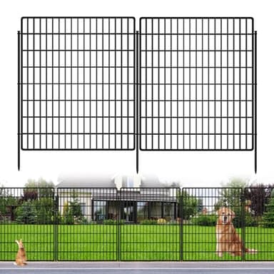 10 Panels Garden Fencing Animal Barrier, 33 in(H) X 24 ft(L) Dog Fence Outdoor for Yard Rustproof No Dig Decorative Tall Garden Fence Metal Wire Panel Border Patio Rabbit Ground Stakes Fencing