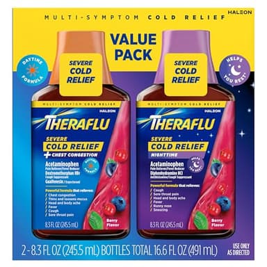 Theraflu Severe Cold and Cough Nighttime and Daytime Cough and Cold Medicine, Berry Flavor - 8.3 Fl Oz Syrup x 2