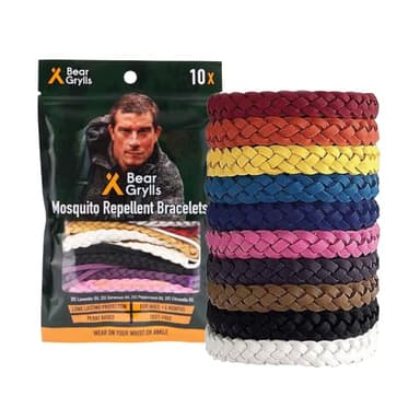 Bear Grylls Mosquito Repellent Bracelets | Crafted for Adventure | Adjustable Leather | DEET-Free | Long-Lasting Protection | Pack of 10