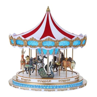 Mr. Christmas 17" Animated RGB Light Show Christmas Carousel Holiday Decor with Santa and Reindeer, 20 Songs, LED Lights, AC Adapter