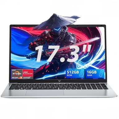KAIGERR Gaming Laptop,17.3Inch AMD Ryzen 4300U (4C/4T, Beat Intel Processor N100,up to 3.7GHz) 16GB DDR4 RAM 512GB SSD Business Computer with Webcam,Type-C, 62.7Wh Battery, Numeric KB