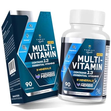 ThrivyThystle Multivitamin for Men 50+ with Methylated B12 & Folate, Omega-3 & CoQ10 – Fermented Herbal Blend, 43 Vitamins & Minerals – Supports Brain & Memory and Immune Health - 90 Capsules