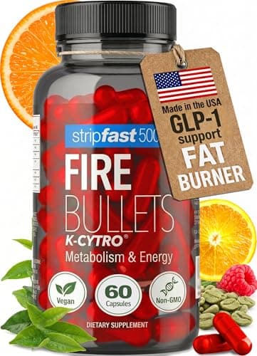 Fire Bullets Weight Loss Pills for Women & Men, Fat Burner GLP-1 Support, Appetite Suppressant, Diet Pills with Green Tea & Cayenne, 60 Capsules