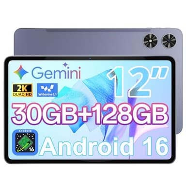 Android Tablet 12 Inch with 𝟑𝟎𝐆𝐁 𝐑𝐀𝐌 𝟏𝟐𝟖𝐆𝐁 𝐑𝐎𝐌, Octa-Core Processor, 2000 * 1200 FHD IPS Touch Screen, 5MP+13MP Dual Camera, 8800mAh Battery, 2K Android 16 Tablet, 2.4G/5G WiFi, BT 5.0