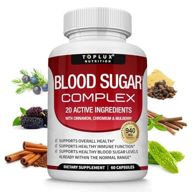 Blood Sugar Complex Supplement - Supports Healthy Blood Sugar Levels Already Within Normal Range All Natural with Cinnamon, Bitter Melon, Chromium, Mulberry, Alpha Lipoic Acid, Non-GMO, 60 Capsules