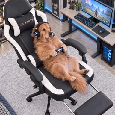 Kslysuty Desk Computer Gaming Chair - High Back Ergonomic Office Chair with Footrest and Lumbar Support, Swivel Comfy Home Gamer Video Game Chairs with Pocket Spring Cushion for Adults (White Leather)