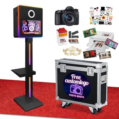 Mirror Photo Booth with Camera and Printer, DSLR Photo Booth Built-in Mini PC with 15.6" Touch Screen,Flight Case,App Remote Music Sync RGB Lights,Perfect for Weddings Parties Event Rentals(Black)