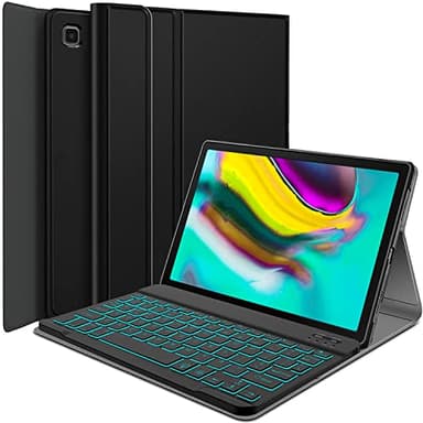 Wineecy Galaxy Tab S5E 10.5 Keyboard Case(SM-T720/T725, 2019 Version), 7 Color Backlit Detachable Wireless with Folio Case Cover for Samsung Galaxy Tab S5E 10.5 2019, SM-T720 SM-T725, Black
