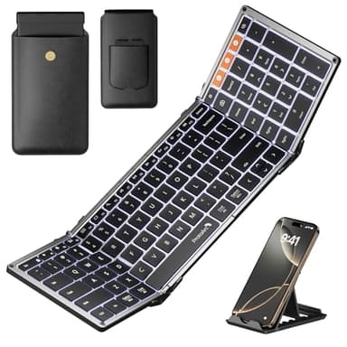 ProtoArc Backlit Foldable Keyboard, XK01 Plus Folding Portable Bluetooth Keyboard for Travel, True Full Size External Wireless Keyboards with Backlight for iPad Tablet Smartphone Laptop PC