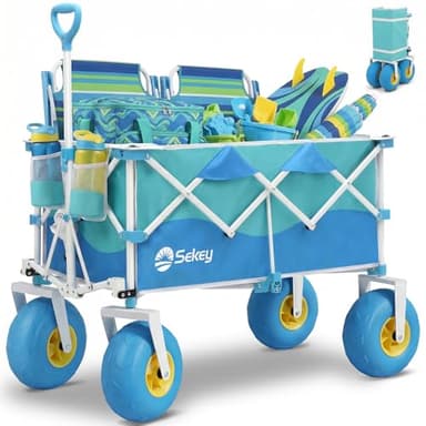 Sekey Heavy Duty Beach Wagon with 9" Big Sand-Proof Wheels – 600lb Capacity, 200L Oversized Foldable Cart | Adjustable Handle & All-Terrain Tires for Sand, Camping, Groceries