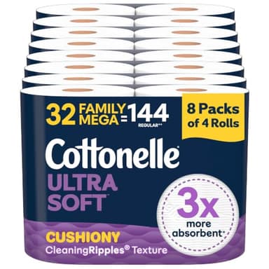Cottonelle Ultra Soft Toilet Paper, 32 Family Mega Rolls=144 Regular Rolls