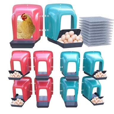 Yckcrc Nesting Boxes for Chickens - 10 Pack Roll Away Nesting Boxes Chicken Coop with Perch, Durable Plastic Chicken Laying Box with Pull Out Egg Tray, Poultry Farm & Hen House Accessories​​