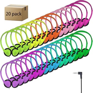 JINWAYBST Bulk Headphones for Classroom, Wholesale 20 Pack Mutil Color Headphones with 3.5 mm Jack for Kids,School, Student, Libraries, Computer Lab, Testing Centers