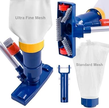 POOLAZA Manual Pool Vacuum for Above Ground Pool Upgrade with Fine Mesh Bag& 56" Pole, Handheld Pool Vacuum Jet Underwater Cleaner, Spa Pool Vacuum Cleaner Attach to Garden Hose