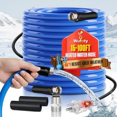 Wufoty 25FT Heated Water Hose for RV,Heated Drinking Water Hose,Anti-Freezing Temperature Down to -47°F, 1/2" Inner Diameter, Great Rv Accessories for Campers, Livestock, Agriculture