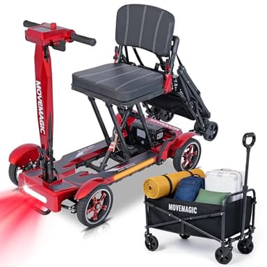 MOVEMAGIC 100% Carbon Fiber Mobility Scooter for Adults - 38lb Lightweight Foldable, Airline & Cruise Approved, 288WH Battery, Includes Folding Trailer, 280lb Capacity, 350W Quiet Brushless Motor