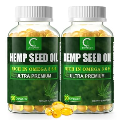 (2 Packs) Hemp Seed Oil Capsules with Flaxseed Oil - Rich in Omega 3 6 9 - Cold-Pressed Vegan Omega Supplement for Radiant Skin, Joint Comfort, Heart & Brain Health - Non-GMO, 180 Softgels