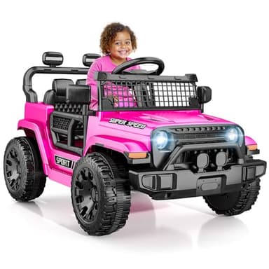 TRINEAR 12V Ride on Toys with Parent Remote Control, Toddler Electric Car with Spring Suspension, LED Lights & Music Player - Safe Battery Car for Kids, Easy to Assemble, Pink