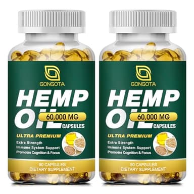 Hemp Oil Capsules - 100% Organic Hemp Oil, 60,000 Max Strength, Supports Immune, Skin, Calm, Sleep & Overall Health - 180 Veggie Softgels