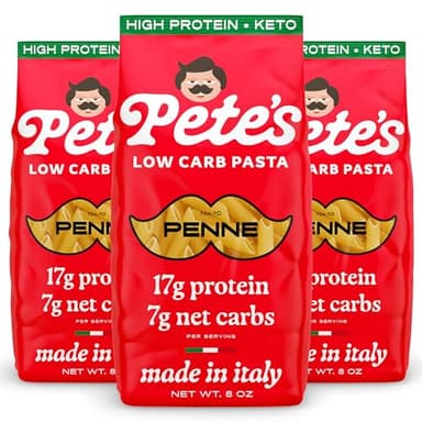 High Protein, Low Carb Pasta | Penne with 17g Protein, 7g Carbs | Healthy, Keto Pasta Made in Italy | 3-Pack, 8oz - Pete’s Pasta