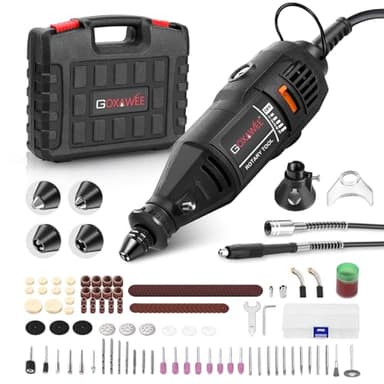 GOXAWEE Rotary Tool Kit with MultiPro Keyless Chuck and Flex Shaft -140pcs Accessories Variable Speed Electric Drill Set for Handmade Crafting Projects and DIY Creations