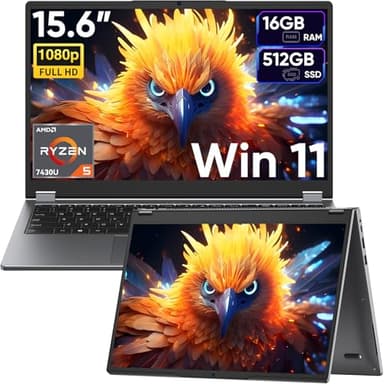 Tylvx 15.6" 2-in-1 Laptop/Tablet with 120Hz Incell Touchscreen,AMD Ryzen 5 7430U (6-Core up to 4.0GHz),16GB RAM 512GB SSD,360° Flip,FHD,Win 11,Backlit Keyboard for Creative Work,Business & Student