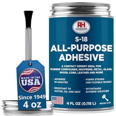 S-18 All-Purpose Adhesive, 4 oz. can - Multi-Purpose, Rubber, Metal, Leather, Felt, Wood, Neoprene, Glass, Flexible, Waterproof, Long Lasting - RH Adhesives