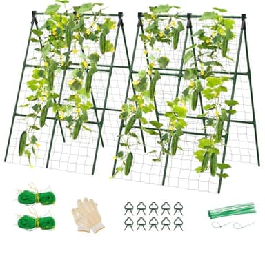 2 Pack Cucumber Trellis, 34"×48" Garden Trellis for Climbing Plants Outdoor, A-Frame Vegetable Trellis for Raised Bed, Support for Tomatoes, Squash, Zucchini, Vegetables & Flowers