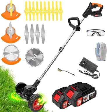 Cordless Weed Wacker Eater Electric Battery Powered, 21V Lightweight Weed Trimmer Edger Lawn Tool with 2Pcs 2000mAh Battery, 3 in 1 Stringless Grass Trimmer/Edger/Brush Cutter for Garden Yard Lawn