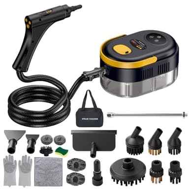 Steam Cleaner with Adjustable Handle High Temperature High Pressure Steam Cleaner with 15 Accessories Portable Steamer for Home Furniture Kitchen Bathroom Grout and Tile (Black)