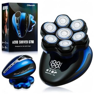 Clforczh Head Shavers for Bald Men: 7D Detachable Electric Razor - IPX6 Waterproof Wet Dry Rotary Shavers - LED Display Rechargeable Head Shaving with Fast Charging, Deep Blue