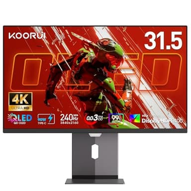 KOORUI 32 Inch 4K OLED Gaming Monitor, UHD 3840x2160, 240Hz 0.03ms Computer Monitors, HDR True Black 400, 99% DCI-P3, AdaptiveSync, DP&HDMI, Tilt/Pivot/Swivel/Height Adjustable, USB Type-C, S3241XO