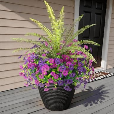INQCMY Artificial Flowers for Outdoors Spring Summer 13 Bunches UV Resistant Silk Fake Plants Outside Indoor Long Grass Ferns for Home Decor Patio Garden Back Yard (Red Lotus Deep Purple)