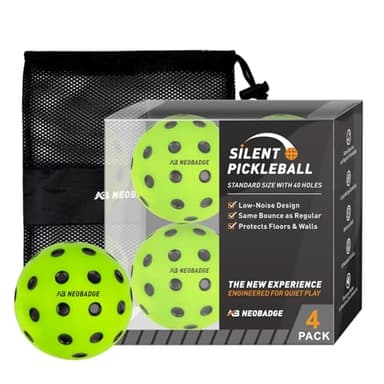 Neobadge Silent Foam Pickleball Balls - Quiet Practice for Indoor & Outdoor, Real Pickleball Feel, High-Density Foam, 40 Recessed Holes (Green (Black Dots))