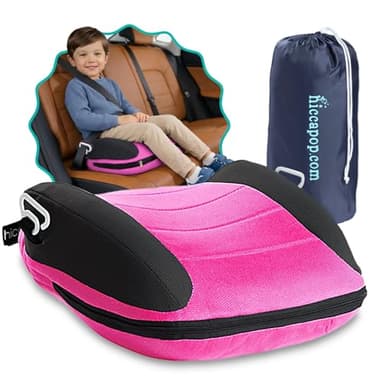 Hiccapop UberBoost Inflatable Booster Car Seat | Blow up Narrow Backless Booster Car Seat for Travel | Portable Booster Seat for Toddlers, Kids, Child | Pink/Black