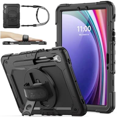 SEYMAC stock Case for Samsung Galaxy Tab S10 Lite / S10 FE / S9 FE 5G / S9 Tablet Case 10.9''/ 11'' Protective with Screen Protector, Pen Holder, 360 Rotate Stand, Hand Strap, Shoulder Strap, Black1