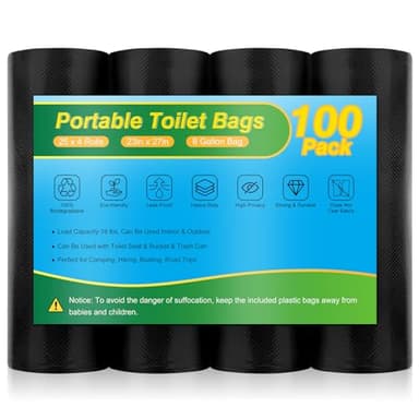 100 Portable Toilet Bags - Camping Toilet Bags, Biodegradable Porta Potty Bag for Portable Toilet, 8 Gallon Toilet Waste Bags for 5 Gallon Bucket Toilet, Thickened Camping Potty Liners