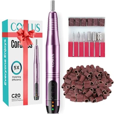 COSLUS C20 Cordless Nail Drill Electric File: Professional for Acrylic Gel Dip Powder Nails Portable Nail Drill Machine Kit for Manicure Pedicure Nail Set with Everything Rechargeable Lightweight