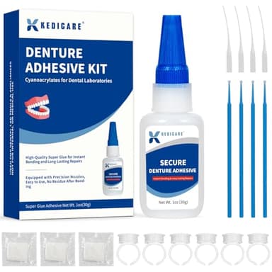 Dental Lab Denture Repair Glue Kit (1oz), Instant Bonding Denture Adhesive, Repair Cracks and Secure Loose Teeth, Safe Bonding No Irritating Odour