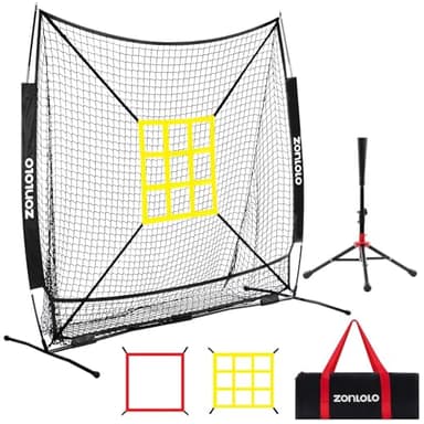 ZONLOLO 6x6ft Baseball & Softball Net for Hitting,Pitching and Batting, Throwing,Baseball net with Sturdy Bow Frame,Battting Tee,Strike Zone, Middle Size,Suitable for Kids! (Black)