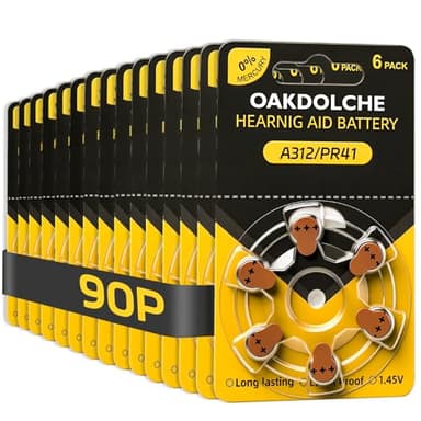 OAKDOLCHE Hearing Aid Batteries Size 312, 90 Count, Mercury Free Zinc Air, 1.4V Long Lasting & Easy to Open
