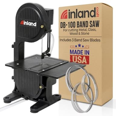 Inland Craft DB-100 Band Table Machine for Cutting Stained Glass, Diamond Blade Band, Lapidary & Coral Cutter, Rock & Metal Cutter Tool, Stained Glass Grinder, 115V Only, Includes THREE Blades – Black