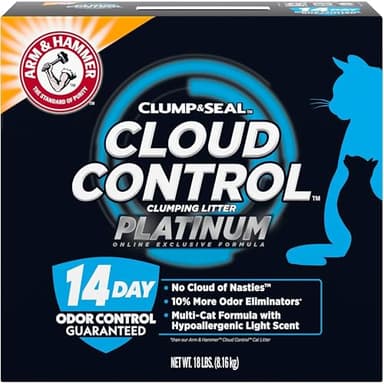 ARM & Hammer Cloud Control Platinum Cat Litter, Hypoallergenic, Dust-Free, Multi-Cat, 14-Day Odor Control, 18 lbs – Dander Shield & Baking Soda