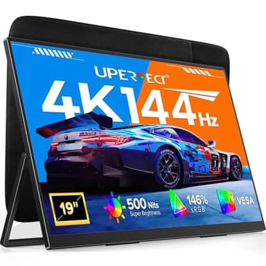 UPERFECT Portable Monitor 4K 144Hz QLED, 19" UHD 3840×2160, 500 Nits, 2000:1, 146% sRGB, 0.1ms, Built-in Stand & VESA Mount, Travel Gaming Monitor for Laptop, PC & Gaming Consoles - UColor 19 Apex
