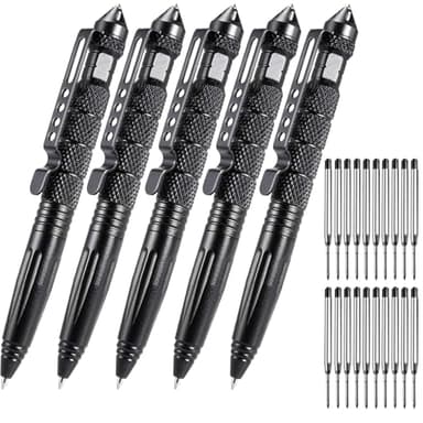 OIJ 5 Pack Military Tactical Pen Set, Professional Self Defense Pen, Emergency Glass Breaker Pen, Tungsten Steel Writing Tool With 20 Ballpoint Refills