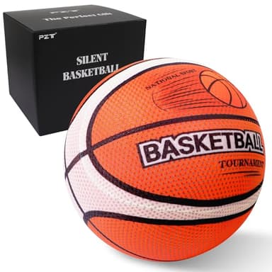 PZT Silent Basketball Size 7 with Fabric Cover, 600g Airless Basketball for Quiet Dribbling and Indoor Training, Pro PU Foam Ball for Adults and Children, Ideal Gift for Birthdays or Christmas