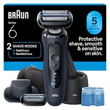 Braun Electric Razor for Men Series 6 with Precision Trimmer, Extra Shaver Head, 4-in-1 Clean & Charge Center, Travel Case, S6 6177ps