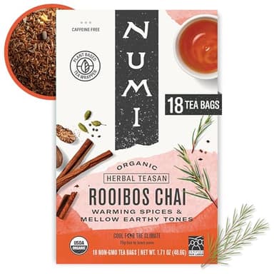 Numi Organic Rooibos Chai Tea, 18 Herbal Tea Bags, Caffeine Free