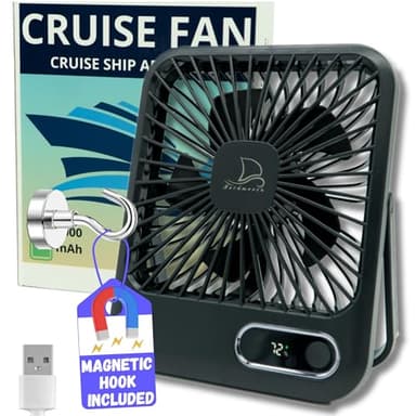 Cruise Fan Cabin Approved - Magnetic Hook Included To Hang On Walls - Portable USB Rechargeable & Plug-In, Timer Function & 5-Speed Adjustable, White Noise, Long Battery Life, Perfect for 2026 Cruises